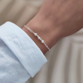 Fluid Connection Pearl Bar Bracelet, Sterling Silver Bracelet For Women, Dainty Gold Bracelet, Pearl Bracelet, Dainty Bracelet For Women, Gift For Her