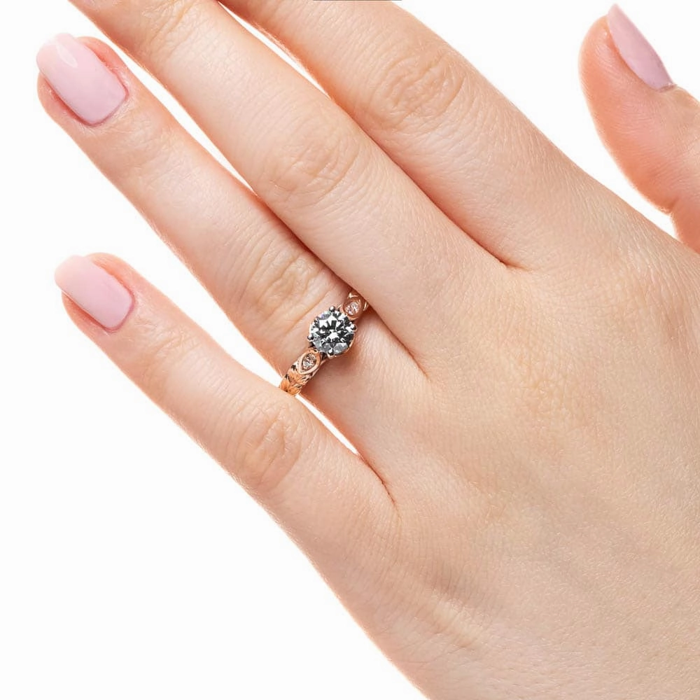 Chic Accessory Emi Round Lab Grown Diamond Lotus Petal Side Stone Engagement Ring