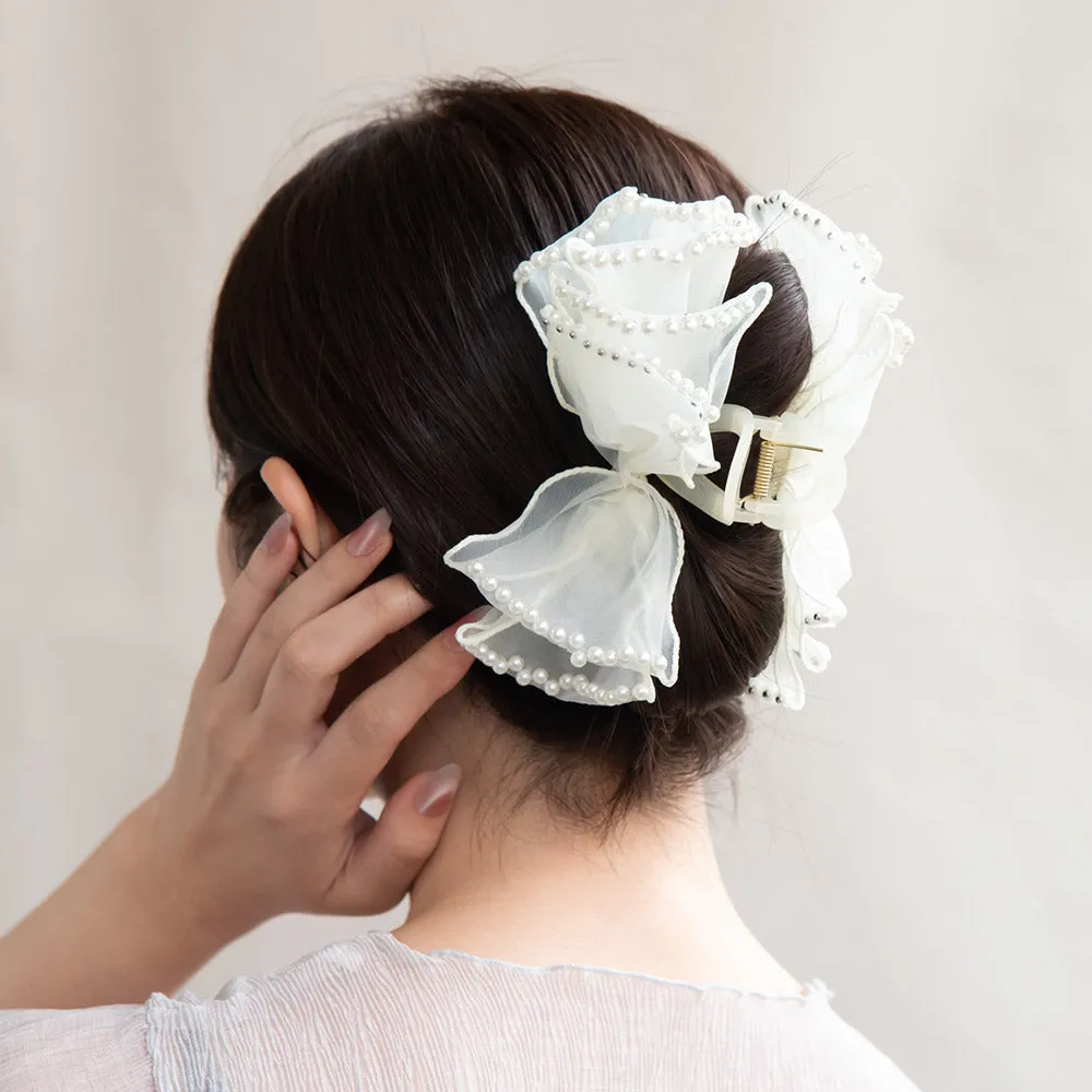 Pearlized Ribbon Bow Hair Claw