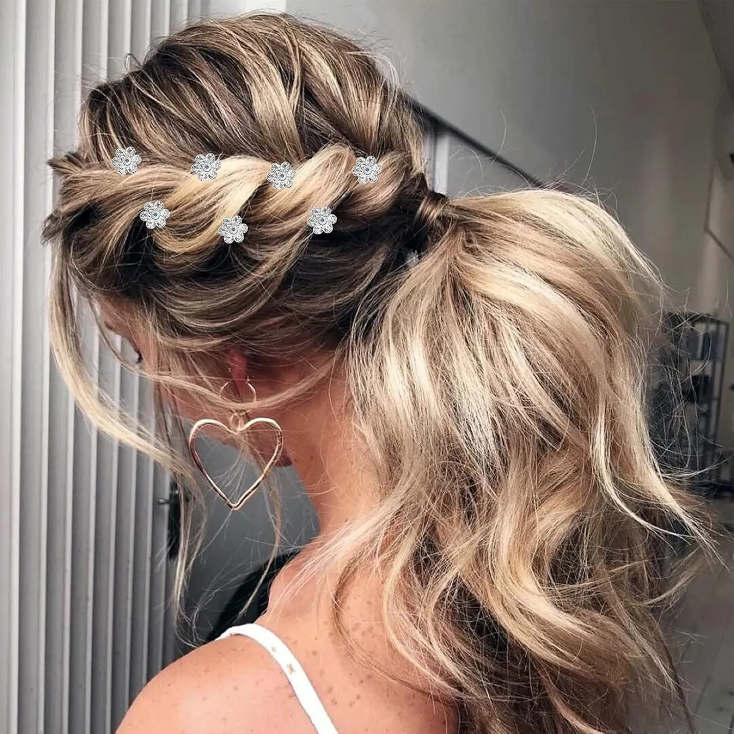 Pearl,Rhinestone Crystal Twisters Spiral Set Hair Pin Silver Coil for Wedding, Bridal, Prom, Party and Special Occasion with Clear Container (Pearl flower)