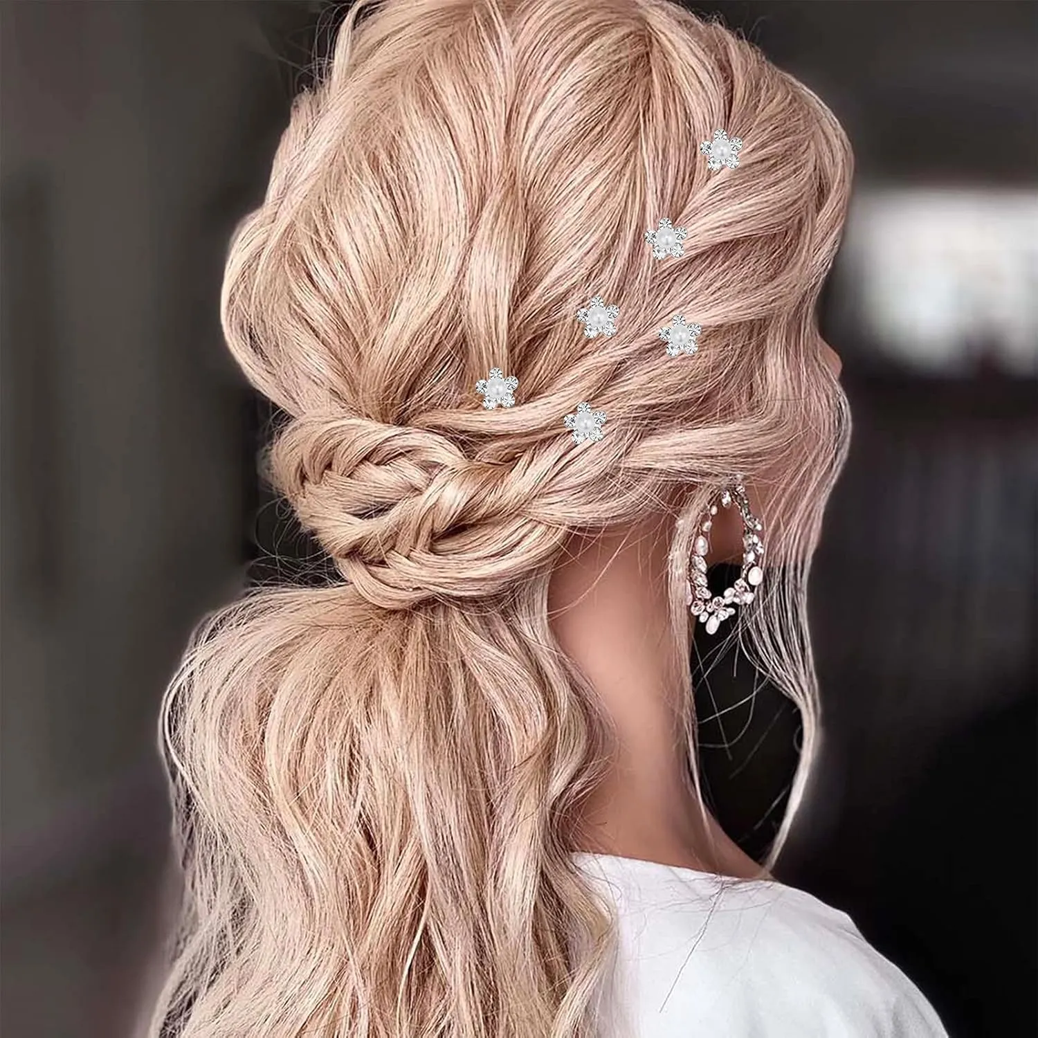 Pearl,Rhinestone Crystal Twisters Spiral Set Hair Pin Silver Coil for Wedding, Bridal, Prom, Party and Special Occasion with Clear Container (Pearl flower)