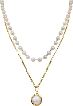 Pearls Layered Pendant Necklaces for Women Dainty Clavicle Chain Anniversary Birthday Jewelry Gift