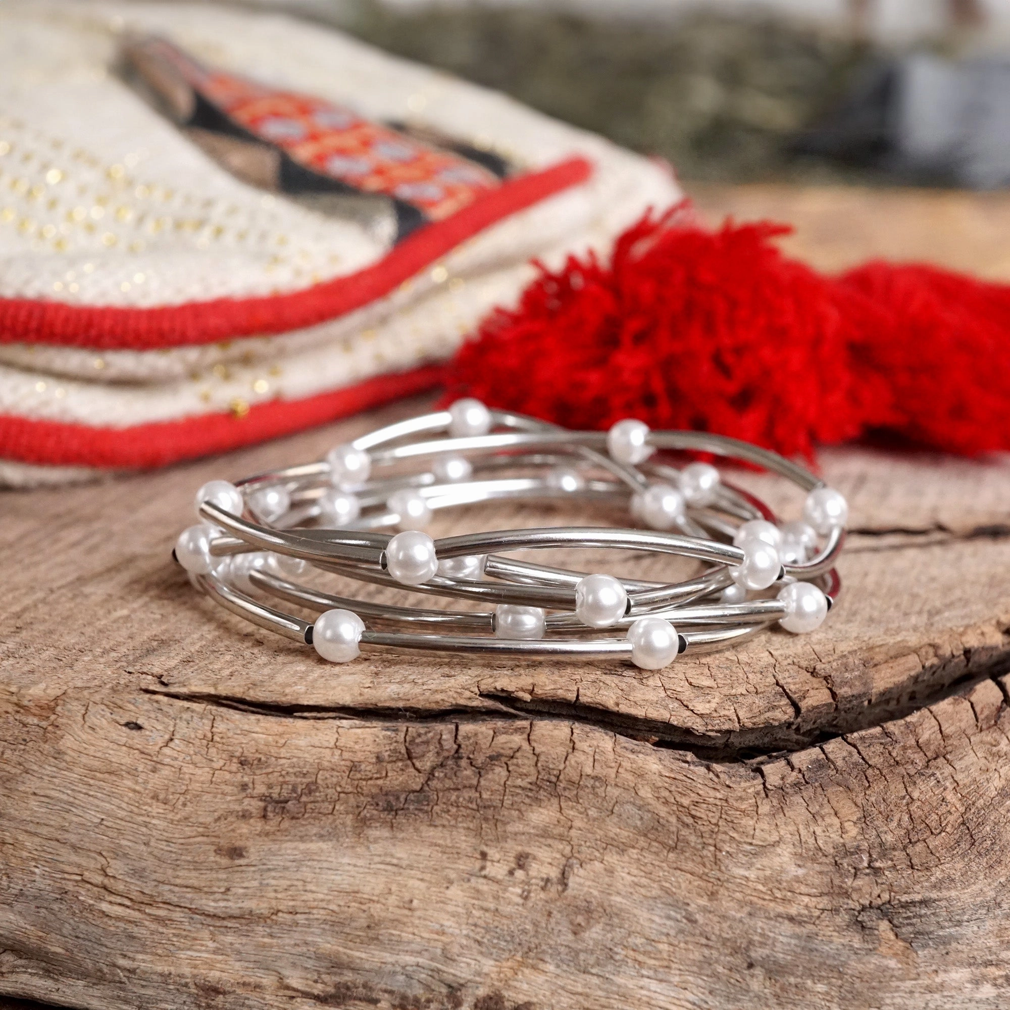 Galactic Composites Wear Everyday Pearls and Gold Silver Tubes classic bracelets set