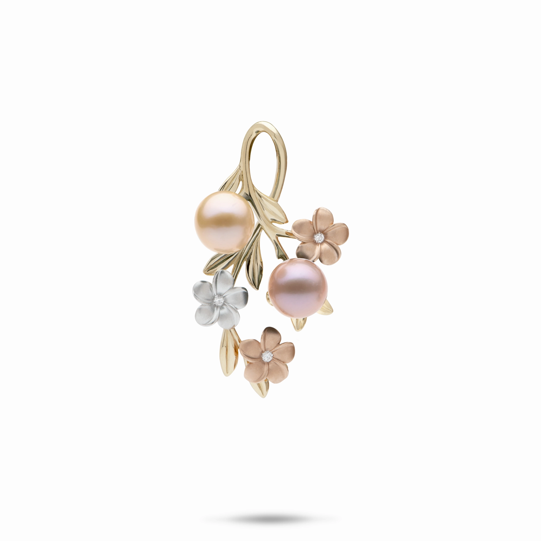 All Occasion Pearls in Bloom Plumeria Freshwater Pearl Pendant in Tri Color Gold with Diamonds - 27mm