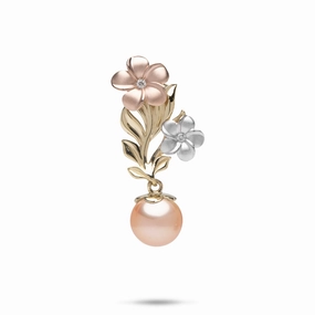 Classic Elegance Urban Style Pearls in Bloom Plumeria Peach Freshwater Pearl Pendant in Tri Color Gold with Diamonds