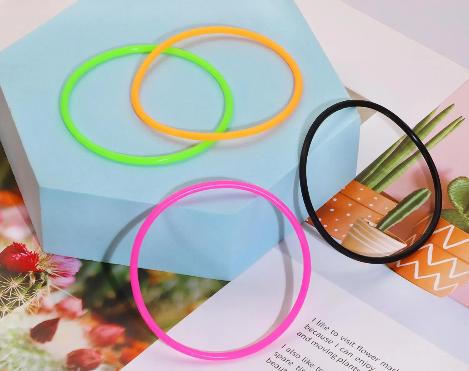 PENTA ANGEL Silicone Jelly Hair Tie Bracelet 20Pcs Retro Solid Neon 80s Style Costume Wrist Band Hair Elastics for Men Women Party Favors (Black Green Orange Rose Red)