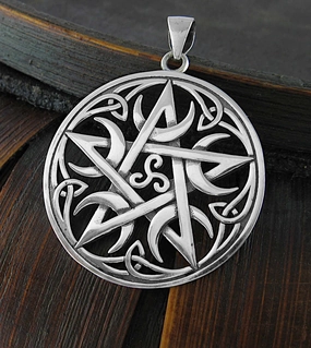 Pentagram With Five Crescent Moons Pendant and Triskele, Reversible spring look
