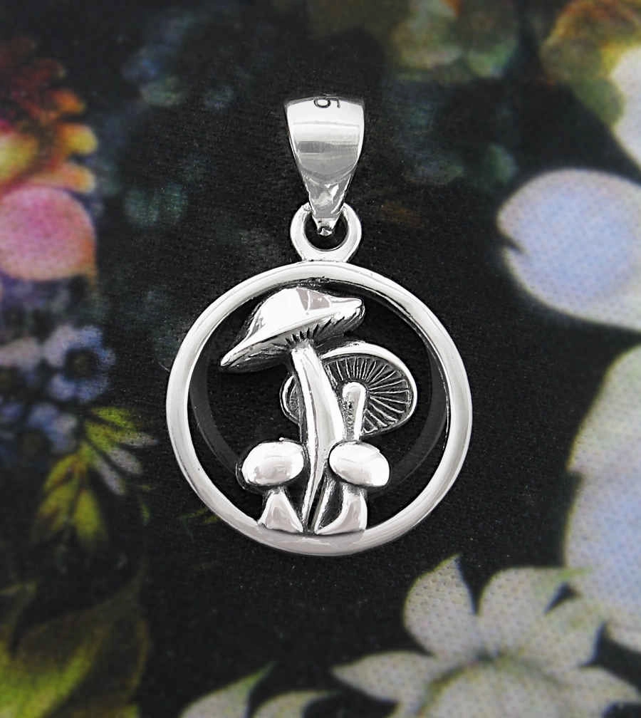 Versatile Style Round Cut-Out Mushroom Toadstool Oxidized Pendant