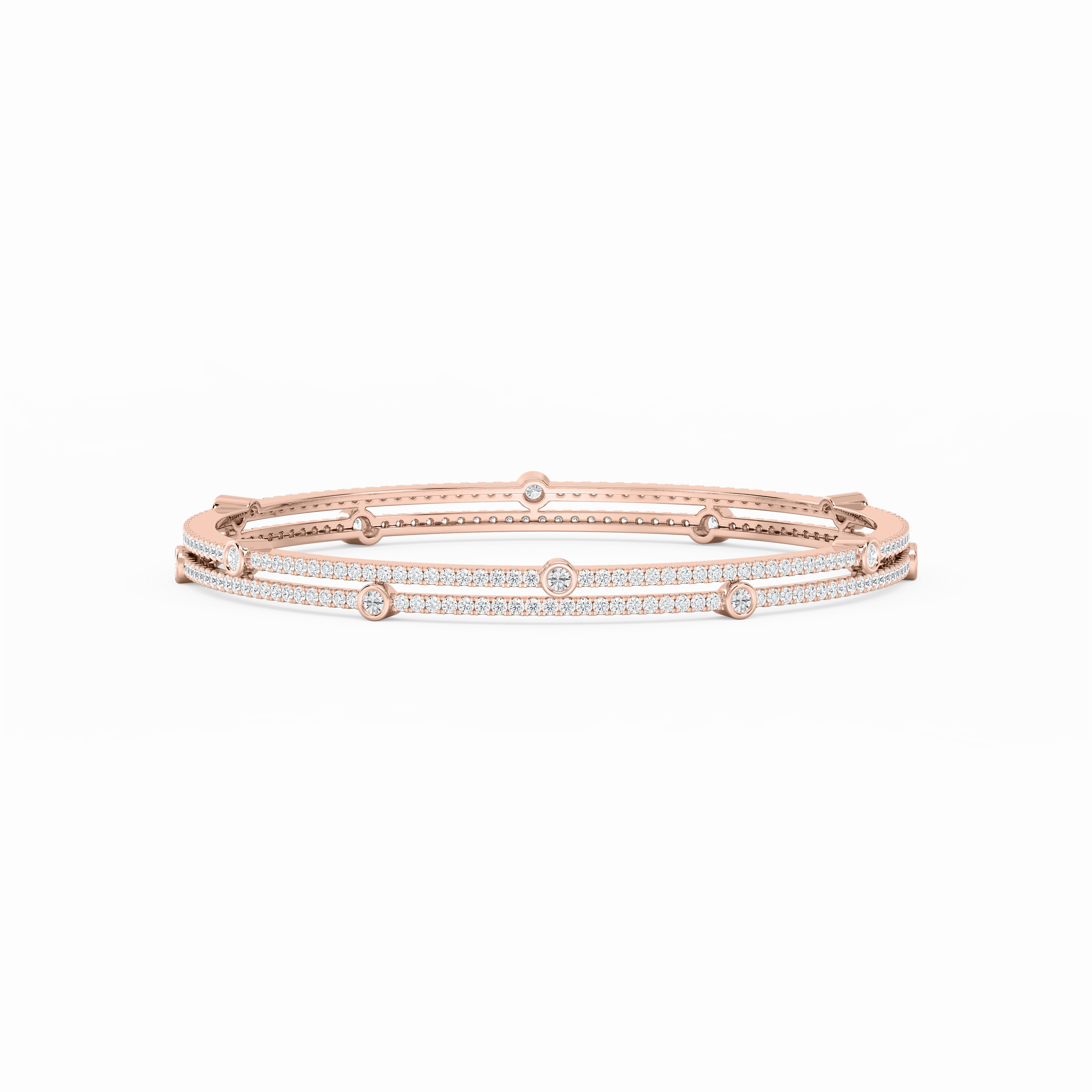Yoga Inspired 7 ctw Round Lab Grown Diamond Double Row Station Bangle Bracelet  - 7.25 Inches