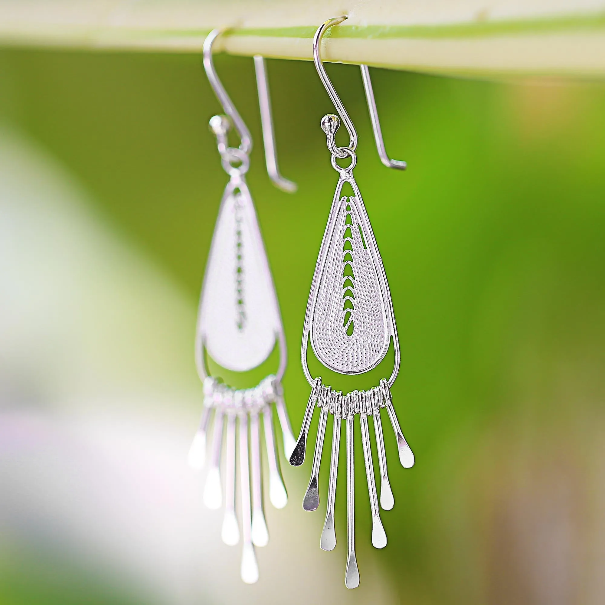 Piano Drops Sterling Silver Drop Filigree Chandelier Earrings Thailand