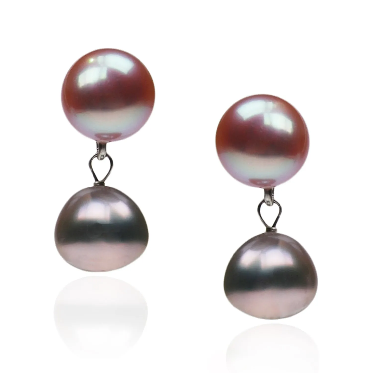 Pink & Grey Biwa Pearl Drop Earrings
