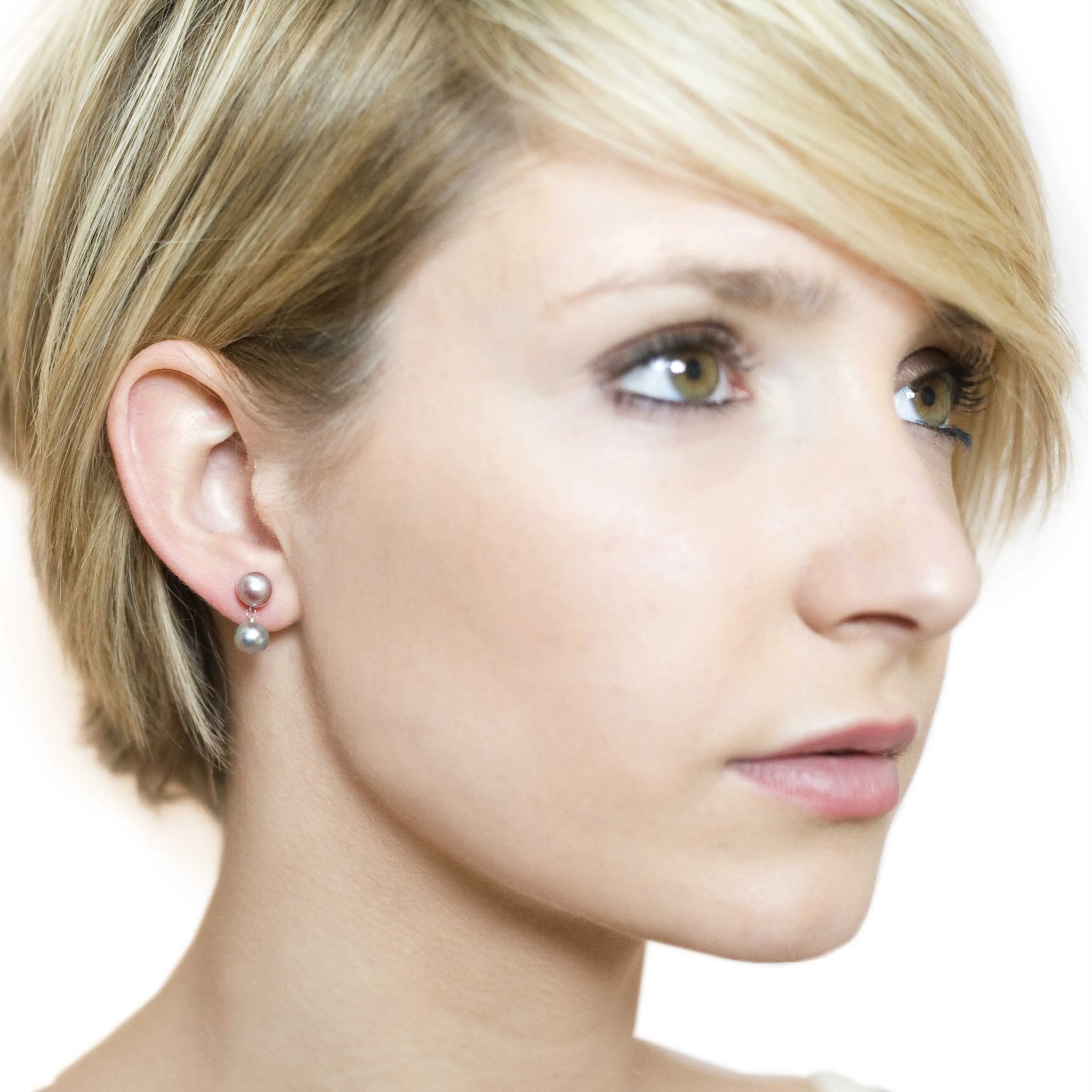 Pink & Grey Biwa Pearl Drop Earrings