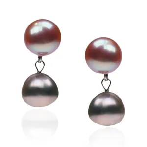Pink & Grey Biwa Pearl Drop Earrings