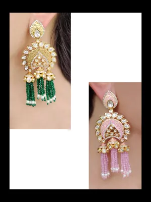 Pink Coloured Fine Kundan Earrings
