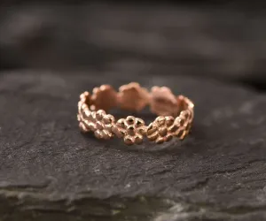 Pink Flower Ring - Rose Gold Eternity Band, Pink Flowers Ring