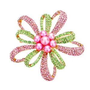 Pink Green Flower Brooch