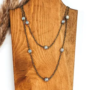 Pink Panache | Long Bronze Chain Link Necklace with AB Crystal Spacers