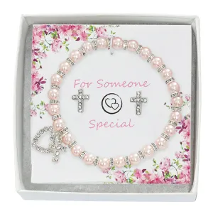 PINK PEARL BRACELET & CRYSTAL EARRING SET