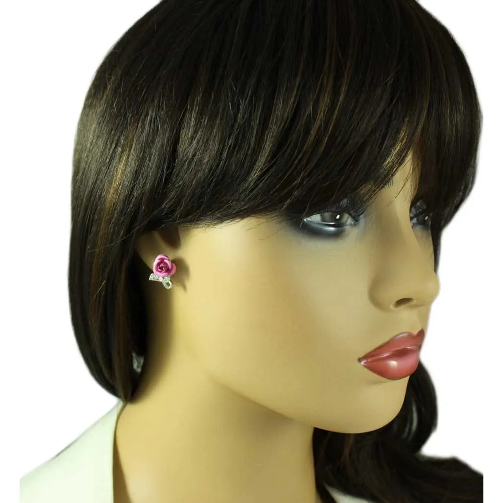 Pink Roses Brooch Pin with Rose Earring Gift Set - PRL421SBS