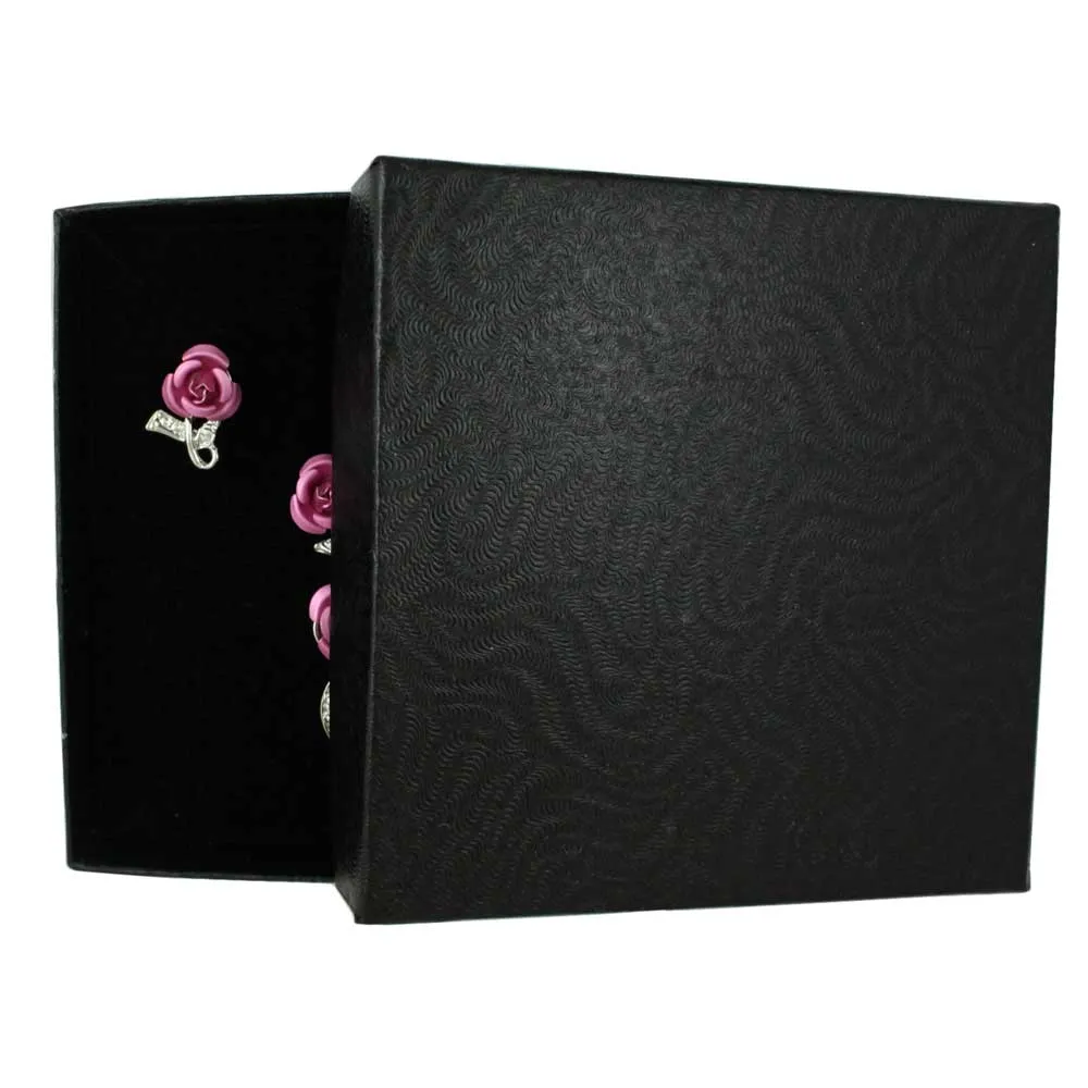 Pink Roses Brooch Pin with Rose Earring Gift Set - PRL421SBS
