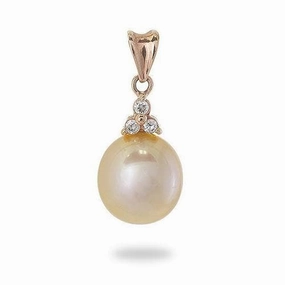 Pink Freshwater Pearl Pendant in Rose Gold with Diamonds - 10-11mm Dazzling Finish Gleaming Highlight