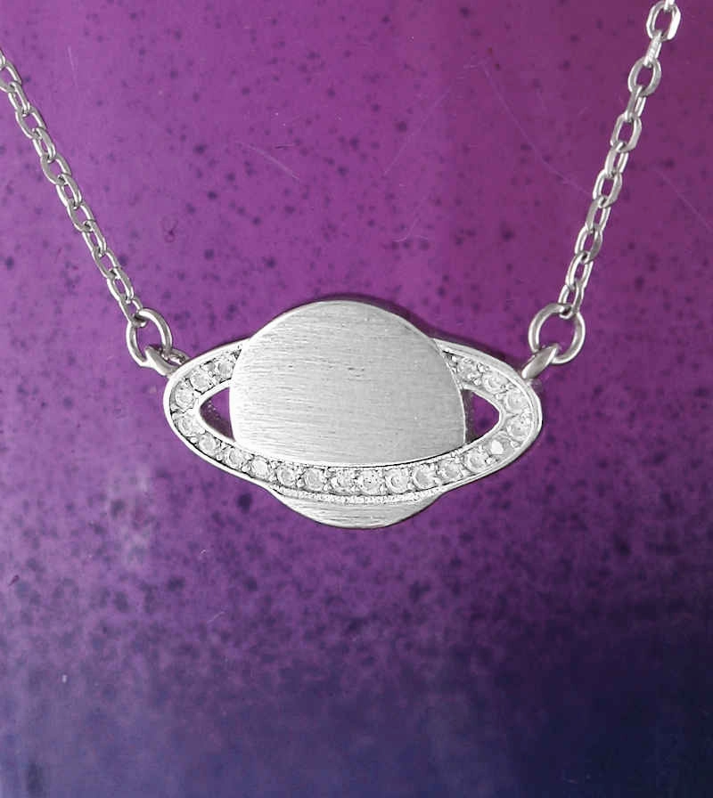 Planet Saturn Necklace with Ring of Crystals Gorgeous Adornment Handcrafted Item