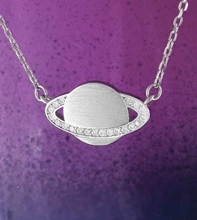 Planet Saturn Necklace with Ring of Crystals Gorgeous Adornment Handcrafted Item