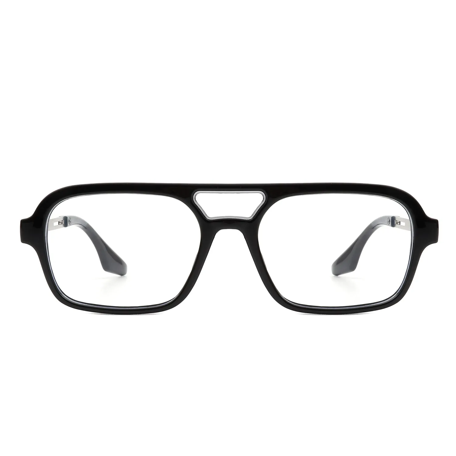 Plastic Aviator Sunglasses in Black with Clear Lenses