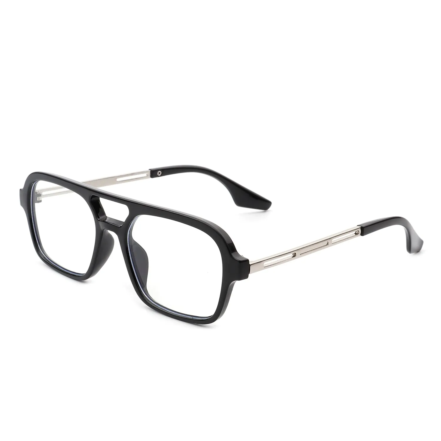 Plastic Aviator Sunglasses in Black with Clear Lenses