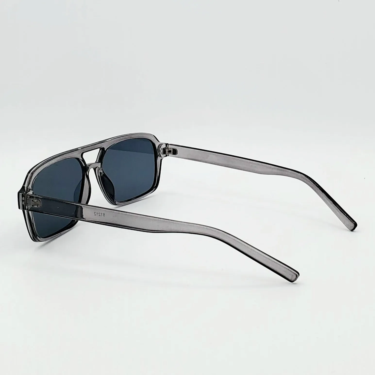 Plastic Aviator Sunglasses in Translucent Grey with Smoke Lenses