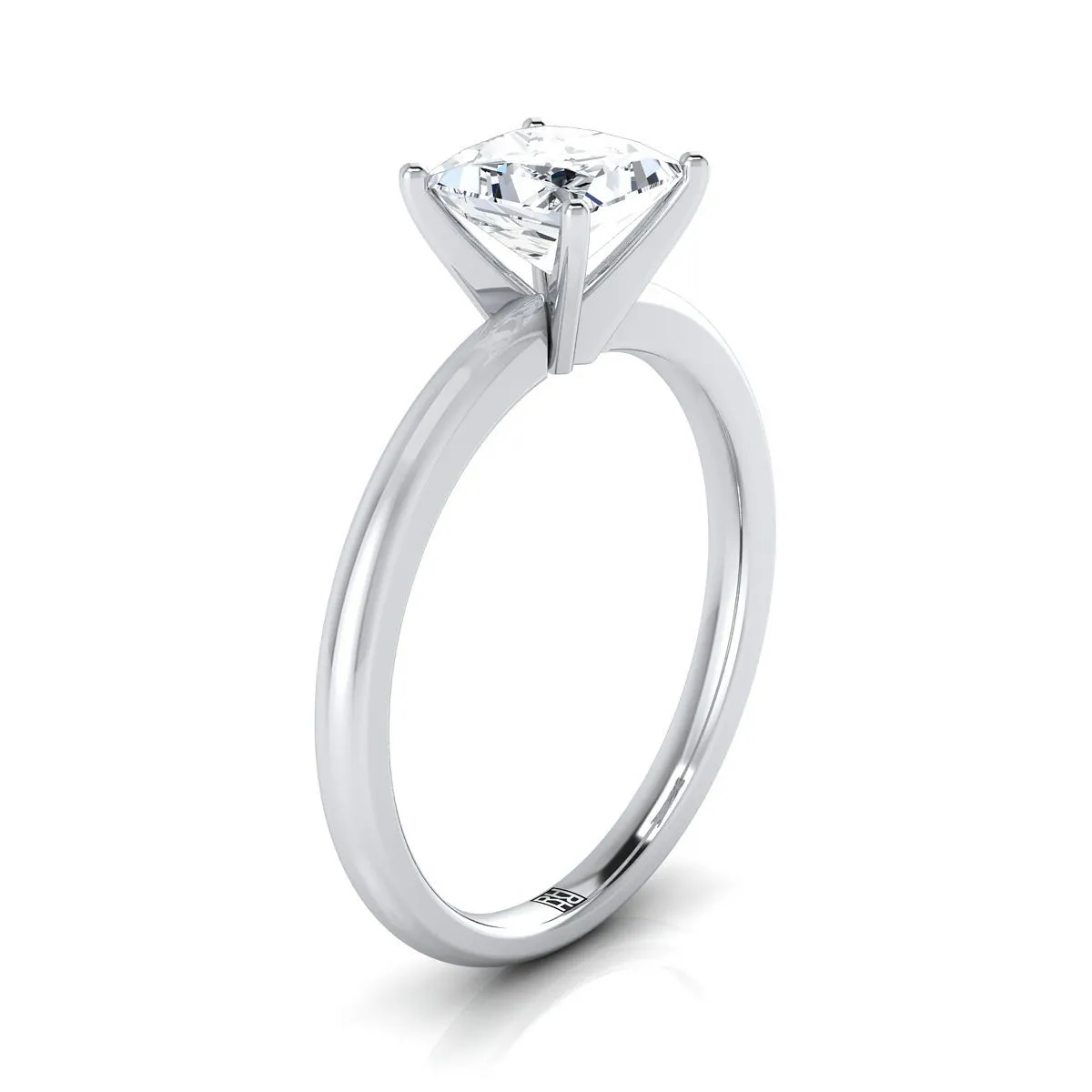 Platinum Princess Cut  Round Comfort Fit Claw Prong Solitaire Engagement Ring