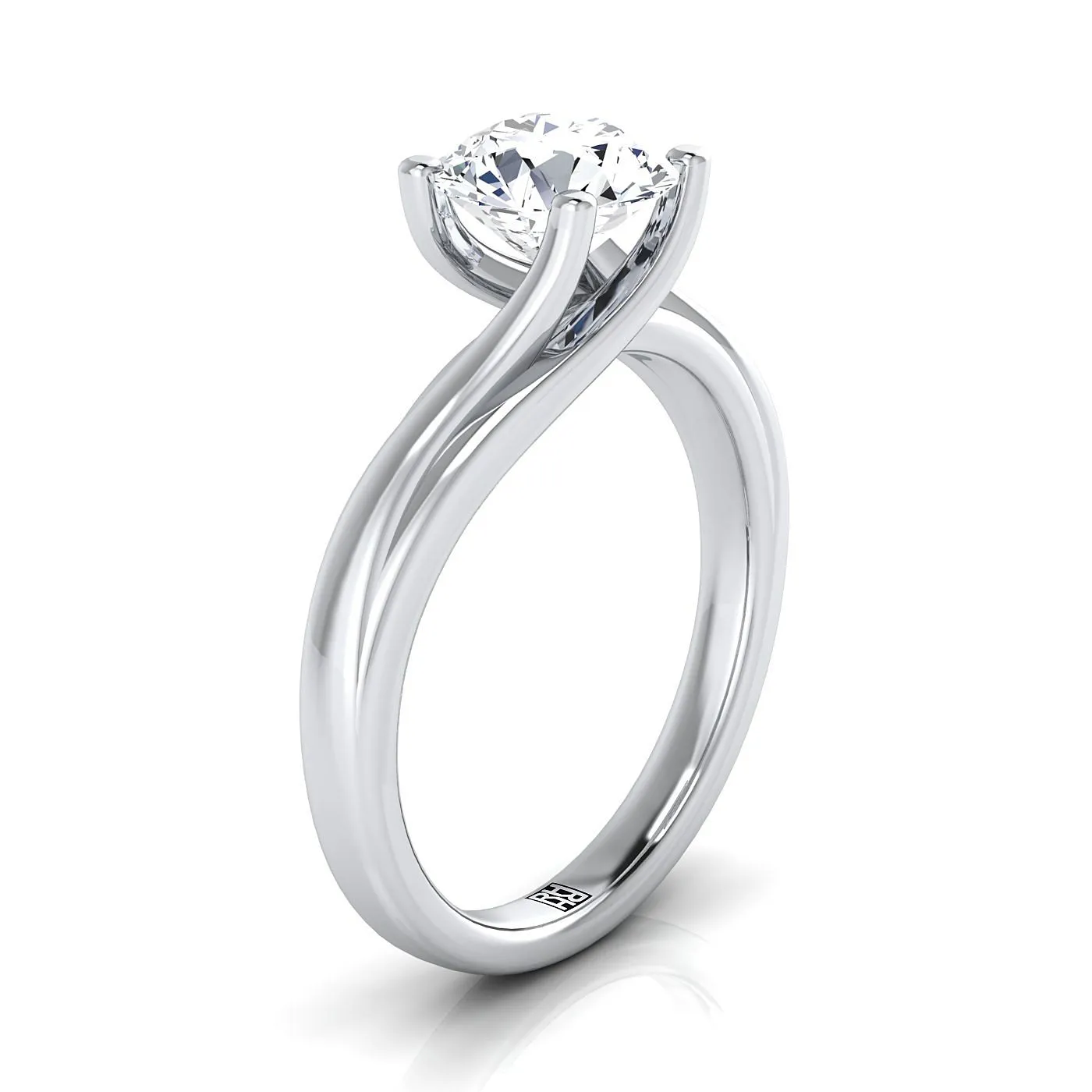 Platinum Round Brilliant  Twisted Bypass Solitaire Engagement Ring