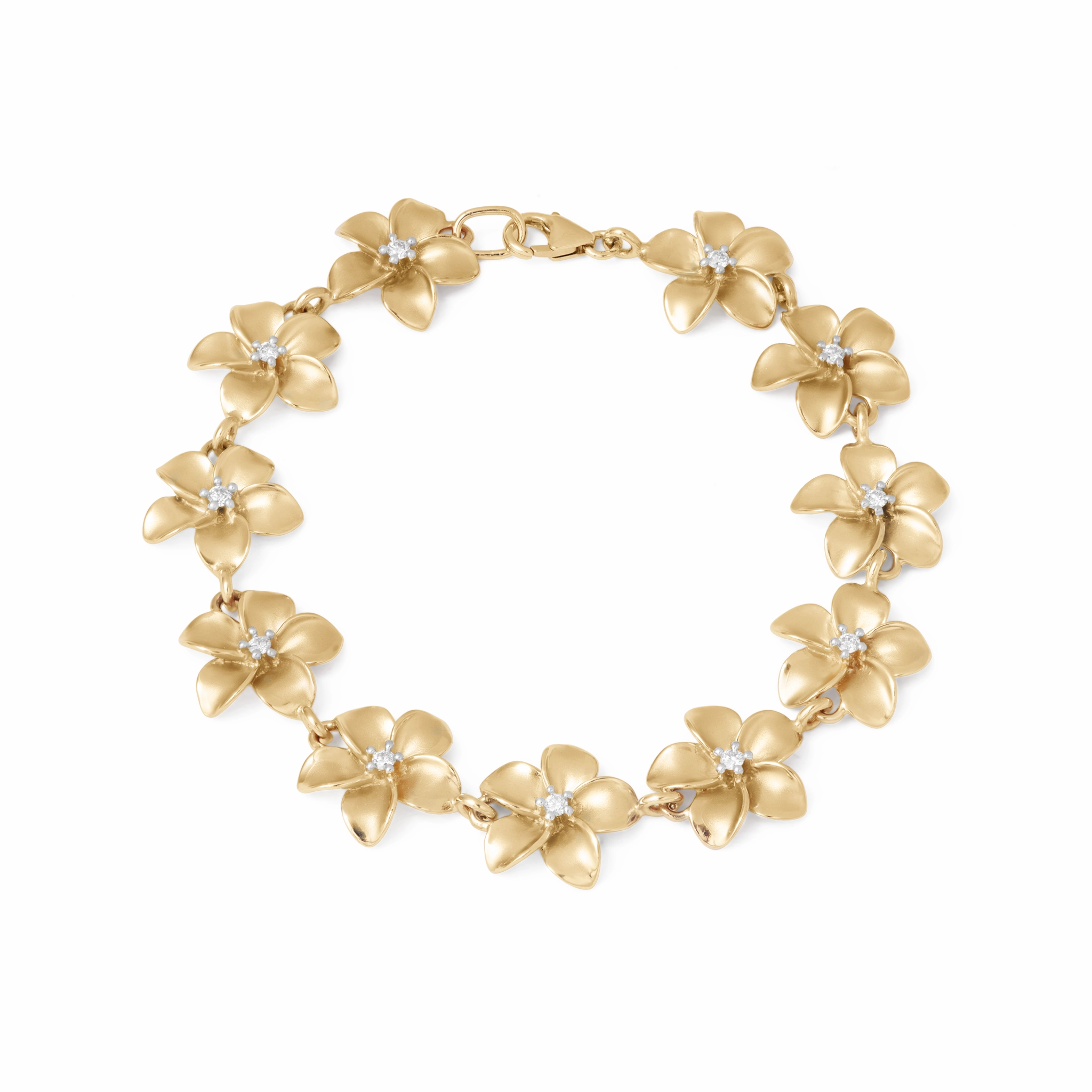 Clean Detail Luxury Impression Plumeria Bracelet in Gold with Diamonds - 13mm - Size 7.25"