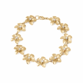 Clean Detail Luxury Impression Plumeria Bracelet in Gold with Diamonds - 13mm - Size 7.25"