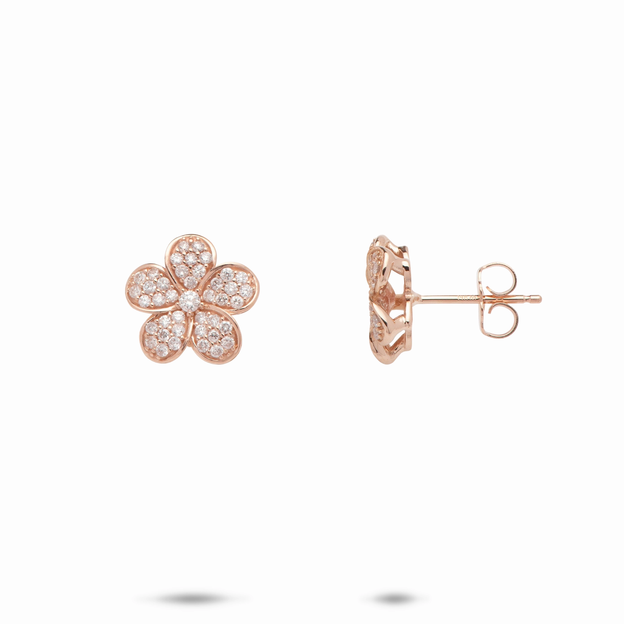 Chic Glow Plumeria Earrings in Rose Gold with Diamonds - 11mm