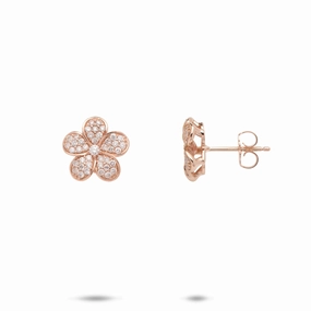 Chic Glow Plumeria Earrings in Rose Gold with Diamonds - 11mm