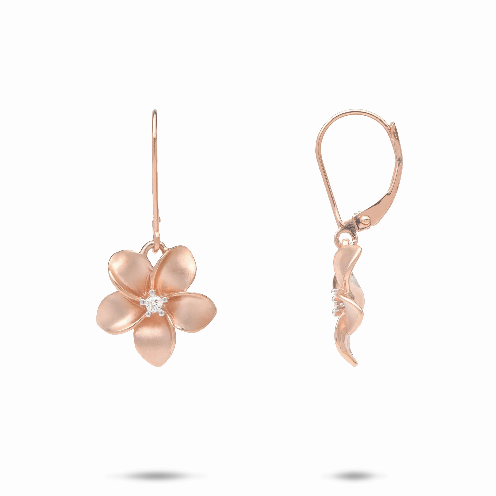 Plumeria Earrings in Rose Gold with Diamonds - 13mm Night Glam