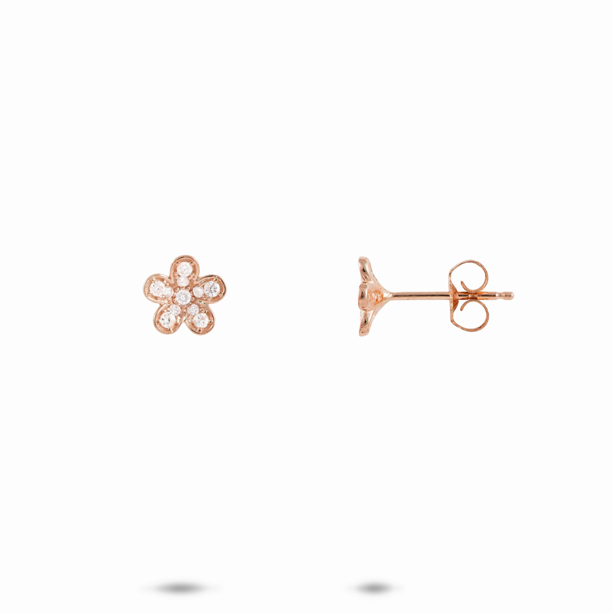 Textured Finish Plumeria Earrings in Rose Gold with Diamonds - 7mm