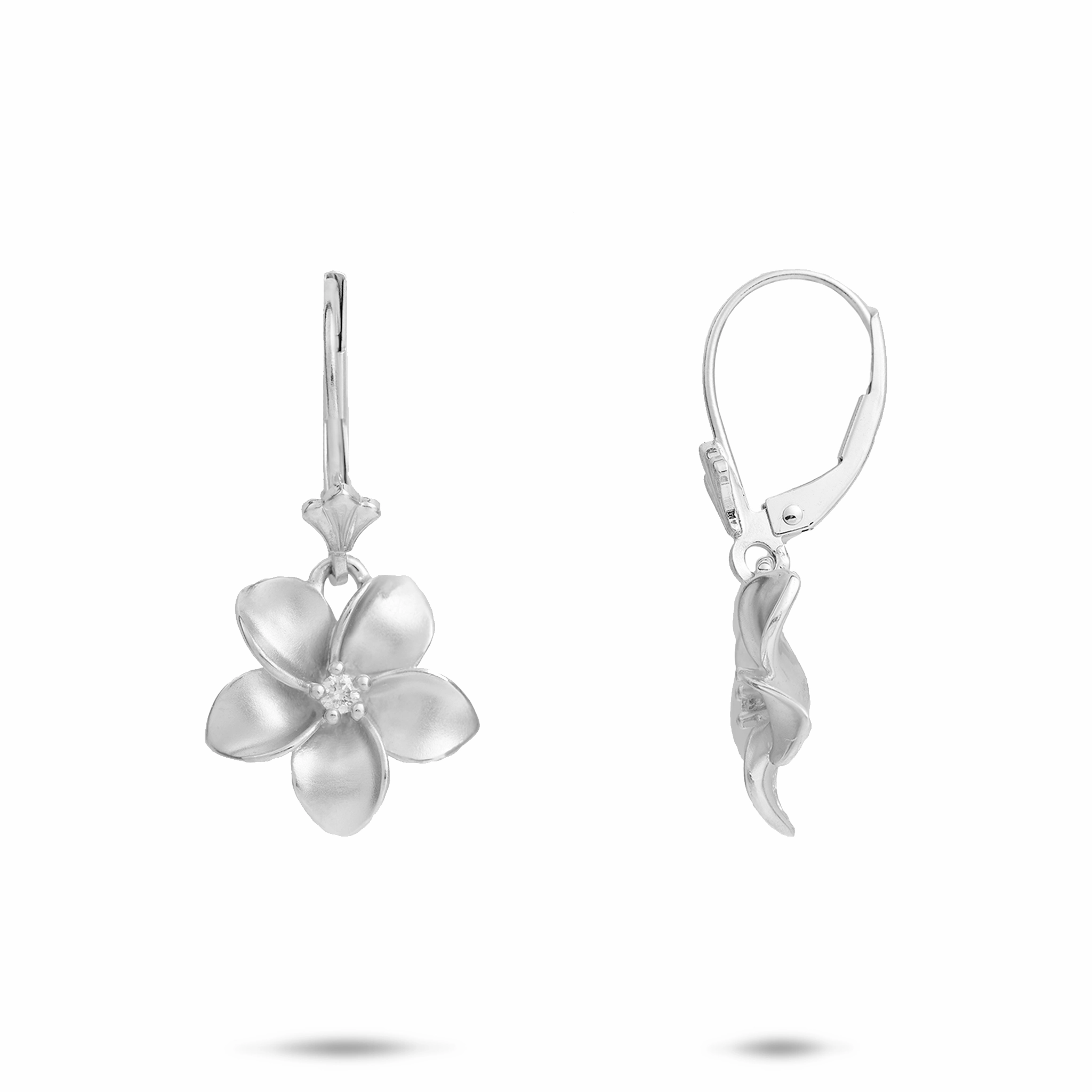 Plumeria Earrings in White Gold with Diamonds - 13mm Premium Form