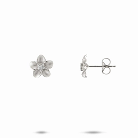 Plumeria Earrings in White Gold with Diamonds - 9mm Premium Piece Easy Style