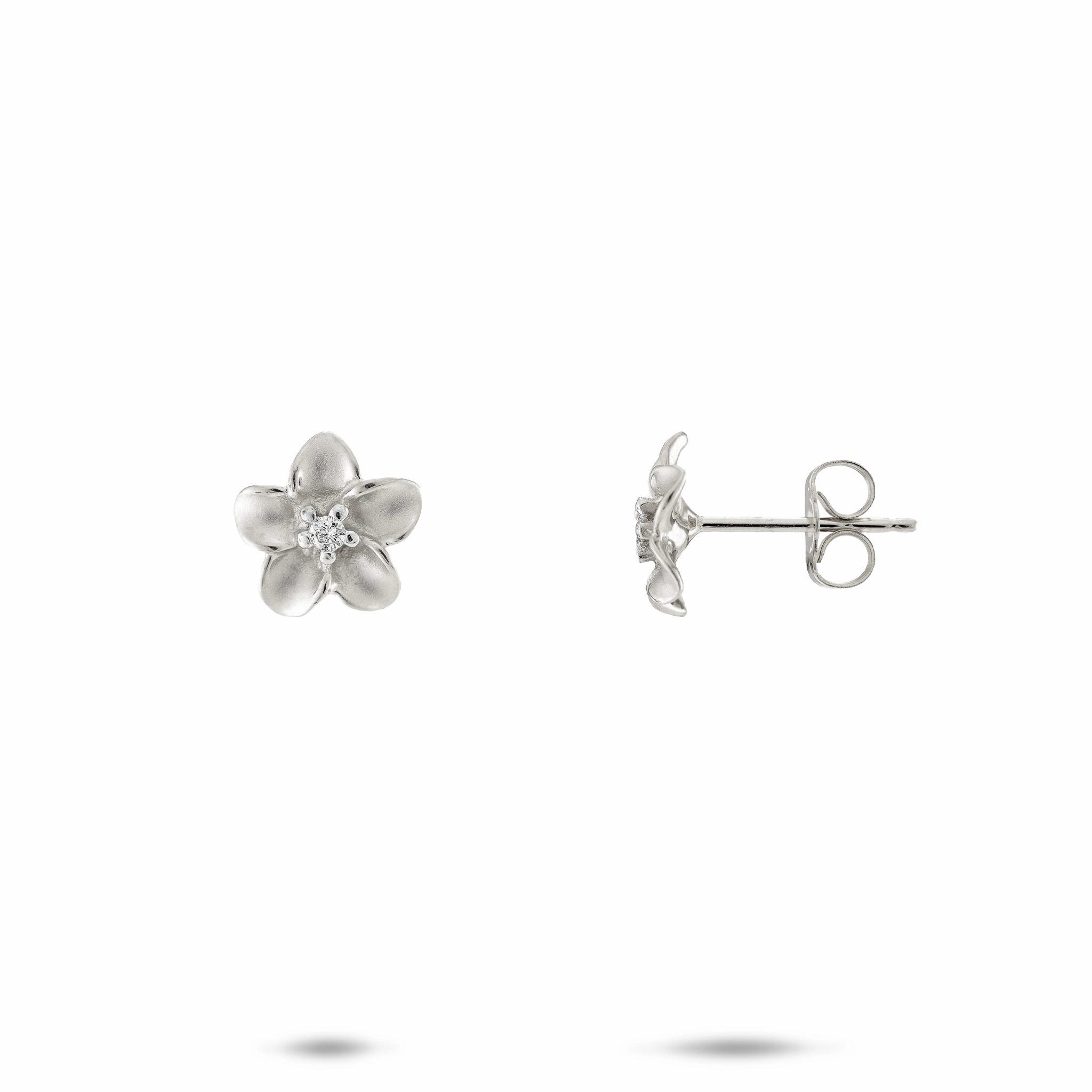 Plumeria Earrings in White Gold with Diamonds - 9mm Premium Piece Easy Style