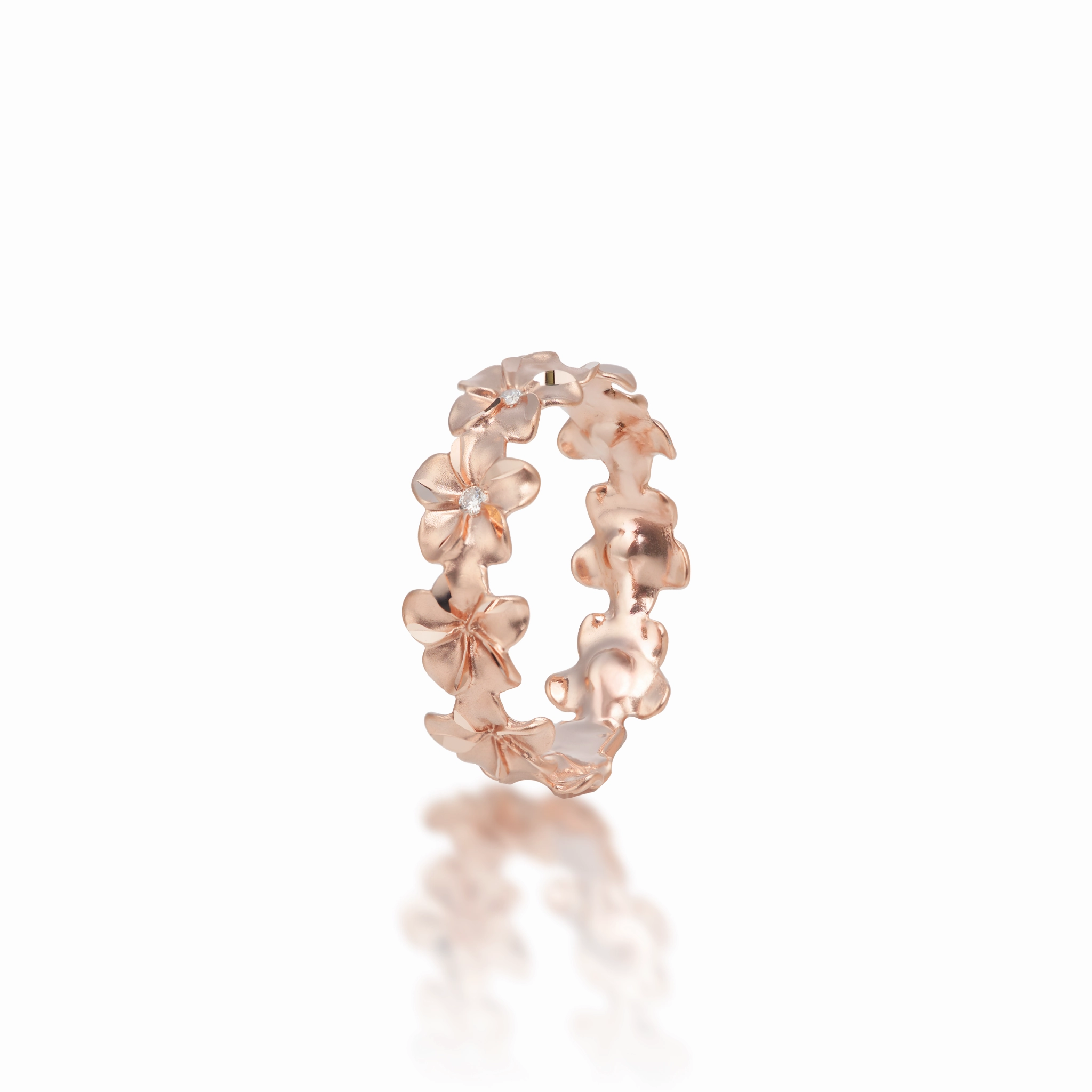 Polished Charm Signature Touch Plumeria Eternity Ring in Rose Gold with Diamonds - 6mm