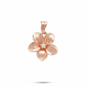 Warm Light Plumeria Pendant in Rose Gold with Diamond - 18mm