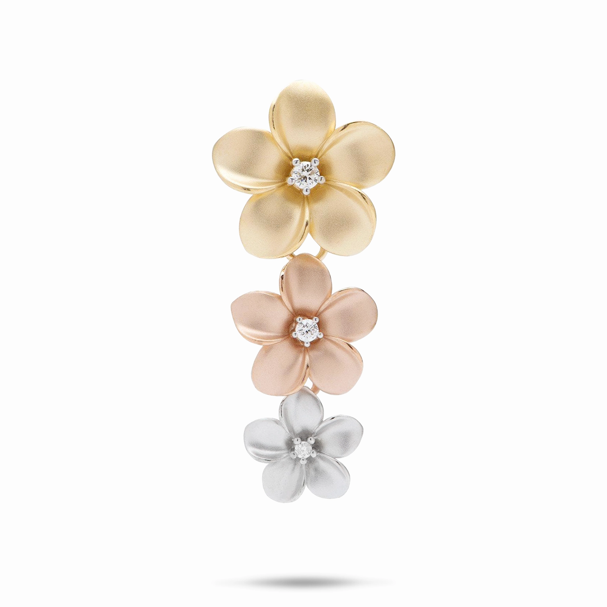 Plumeria Pendant in Tri Color Gold with Diamonds - 38mm Elite Shape Modern Minimal