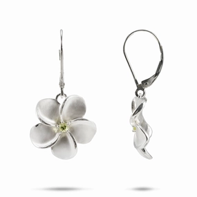 Plumeria Peridot Earrings in Sterling Silver - 17mm Refined Craftwork