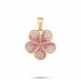 Dressed Look Layered Fit Plumeria Pink Sapphire Pendant in Gold with Diamonds - 20mm