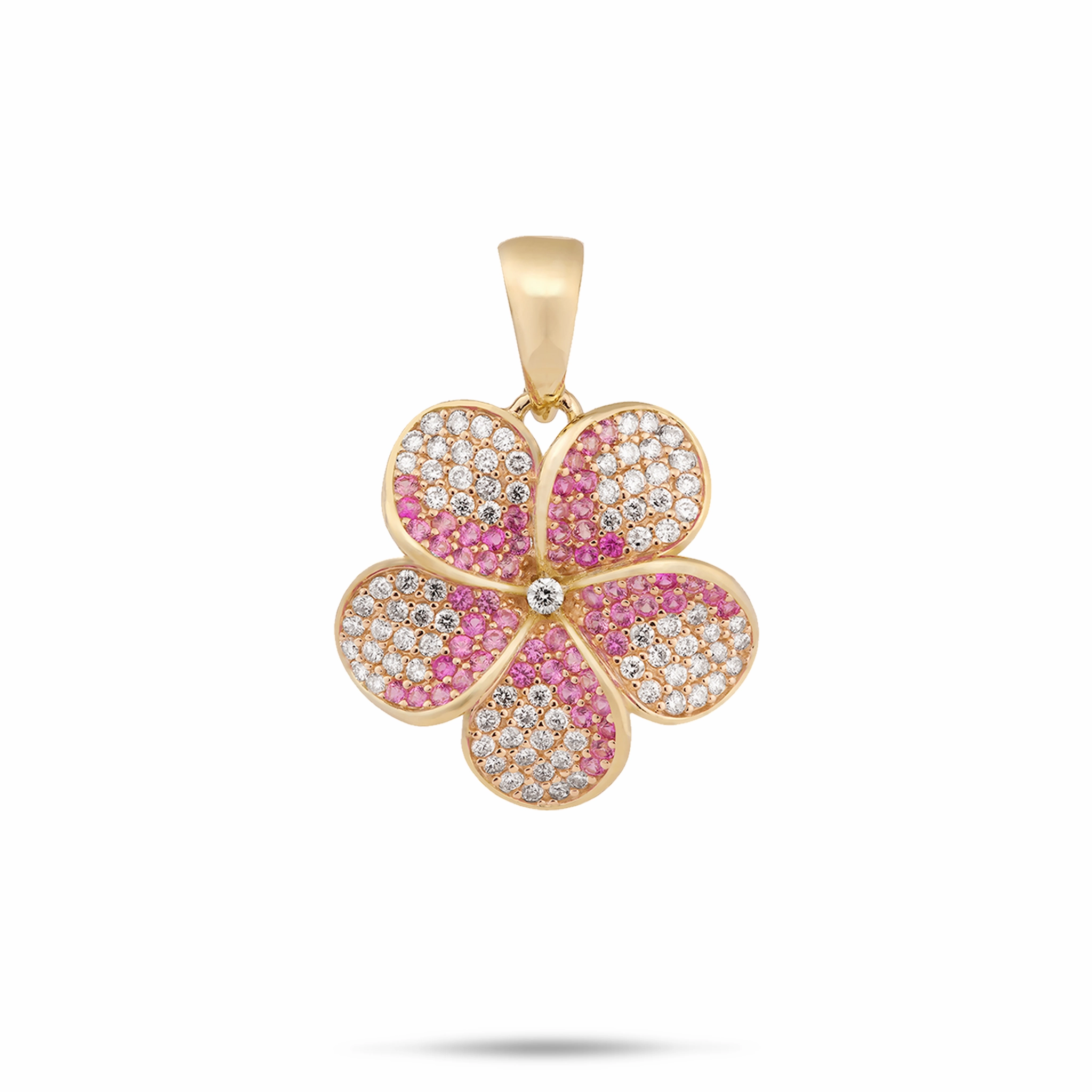 Plumeria Pink Sapphire Pendant in Gold with Diamonds - 20mm Everyday Favorite