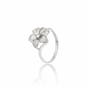 Minimal Highlight Plumeria Ring in White Gold with Diamond - 13mm