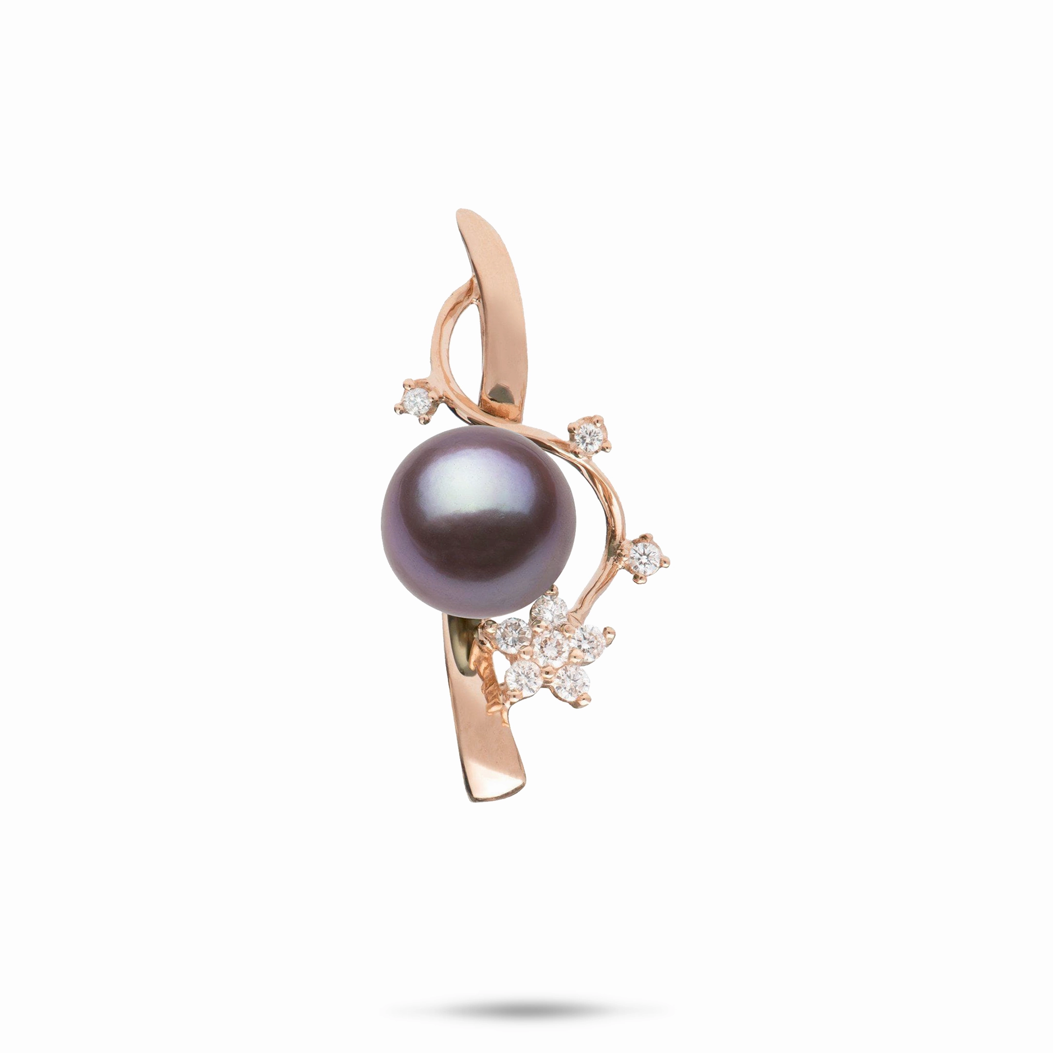 Bold Designs Winter Party Plumeria Ultraviolet Freshwater Pearl Journey Pendant in Rose Gold with Diamonds - 10-11mm
