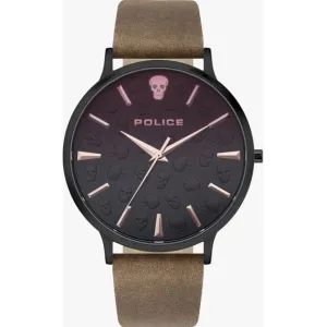 Police TASMAN Men's Analog Watch with Brown Leather Strap and Black Dial PL16023JSB-02
